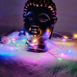 Resin Buddha Head Idol Statue Showpiece with Rice LED Lights(Golden/Black, 4X4.5X13) - Decoration Item for Temple/Mandir, Home Decor, Living/Pooja Room Office Table Decorative Gift Items