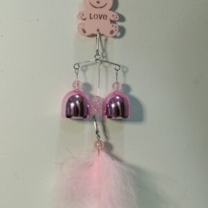 Pink Teddy Bear Wind Chime with Metallic Bells, 30 cm