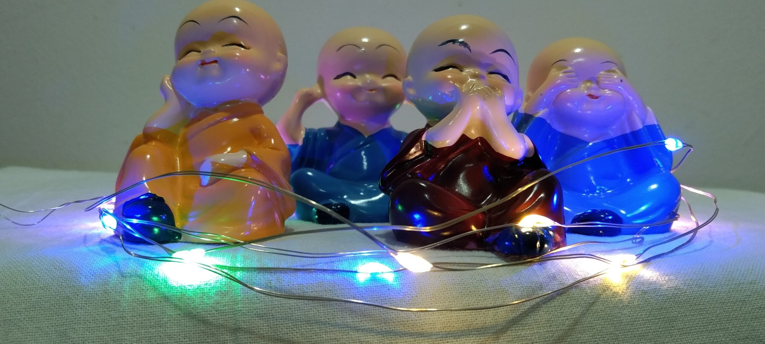 Mini Buddha Monk Figurines with Rice LED Lights, Set of 4, Multicolour