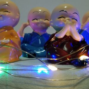 Mini Buddha Monk Figurines with Rice LED Lights, Set of 4, Multicolour