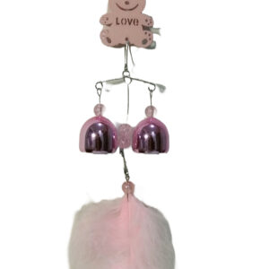 Pink Teddy Bear Wind Chime with Metallic Bells, 30 cm