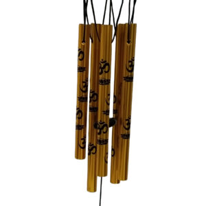 Golden Feng Shui Metal Wind Chime with 5 Om-Printed Pipes for Positive Energy, Decorative Hanging Bells for Indoor/Outdoor Use, Good Luck Chimes for Home or Balcony Decoration (Small Size)
