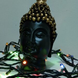 Resin Buddha Head Idol Statue Showpiece with LED Lights(Golden/Black, 4X4.5X13) - Decoration Item for Temple/Mandir, Home Decor, Living/Pooja Room Office Table Decorative Gift Items